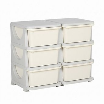 6 Drawer Kids Toy Organizer with Cream and Gray Drawers for Playroom Storage