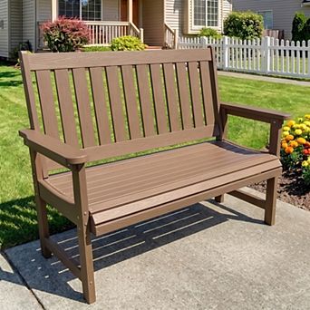 All-Weather Outdoor Garden Bench, Waterproof Poly Lumber Patio Park Bench with Armrests