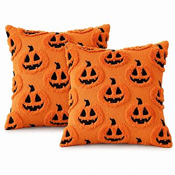 Halloween Fall Pumpkin Throw Pillow Covers 18x18 Orange Black Set of 2