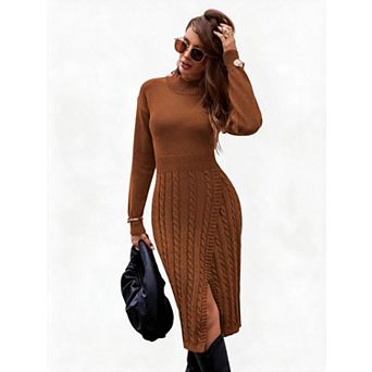 Women's Ribbed Knit Long Sleeve Fitted Sweater Dress