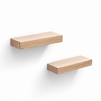 2 pc 11.81" Natural Wood Floating Wall Shelves with Invisible Brackets for Bedroom & Bathroom