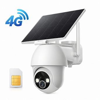 4G LTE Solar Security Camera Wireless Outdoor, 2K HD, 355° PTZ, PIR Motion Detection, Built-in SIM