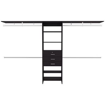 Plego Theree Drawers Closet System, Five Shelves, Four Hanging Rods