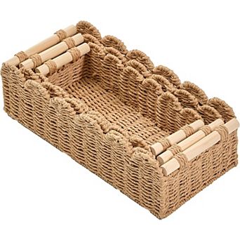 Scalloped Paper Rope Storage Baskets Set of 3,With Wooden Handles