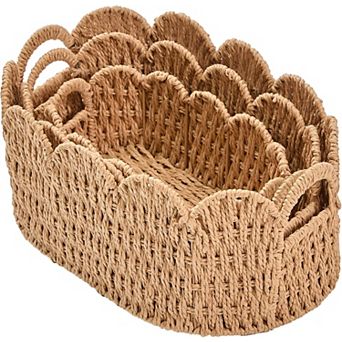 Scalloped Edge Paper Rope Storage Basket Set of 3