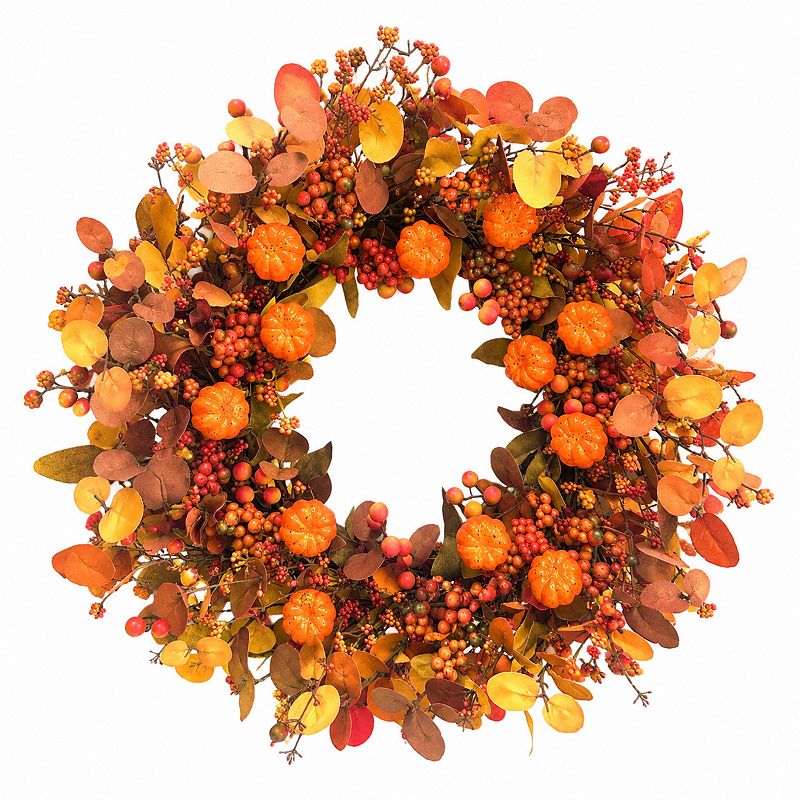Fall Wreath For Front Door Pumpkin Eucalyptus Leaves Berries Indoor ...