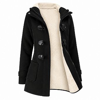 Women Winter Sherpa Lined Hooded Toggle Coat Fleece Jacket With Pockets