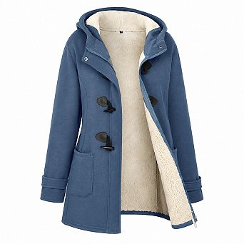 Women Winter Sherpa Lined Hooded Toggle Coat Fleece Jacket With Pockets