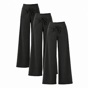 High Waist Wide Leg Women Pants Pockets Stretch Yoga Lounge Casual Wear