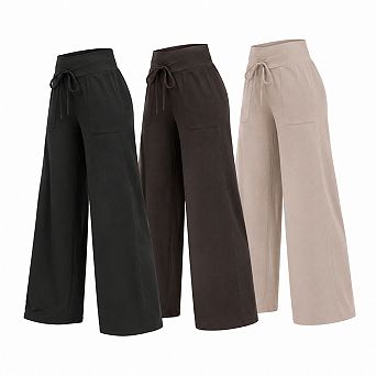 Womens 3-Pack Wide Leg Pants Casual Loose Stretch Lounge Trousers