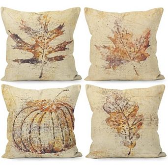 Fall Pillow Covers , Rustic Maple Leaves Harvest Linen Throw Pillow Covers Set of 4, for Home Room