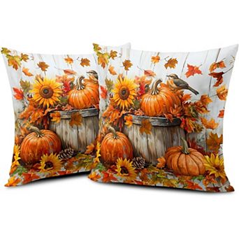 Fall Decor Pillow Covers 18x18 Set of 2 ,Throw Pillows Farmhouse Autumn Thanksgiving for Couch Sofa