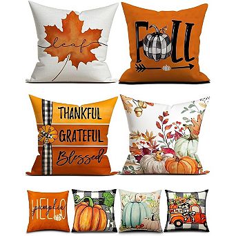 Fieldview 4 Pack Fall Throw Pillow Covers 18x18 Double Sided Autumn Print Linen for Couch Bedroom