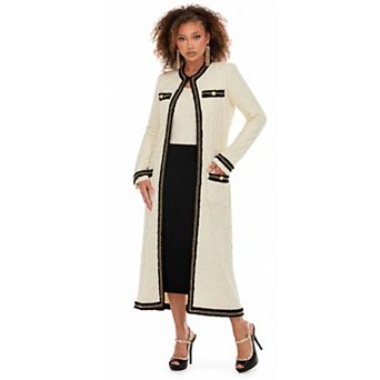 Donna Vinci Knits Women's Gold Chain Trim Longline Jacket & Sleeveless Dress Set