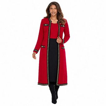 Donna Vinci Knits Women's Gold Chain Trim Longline Jacket & Sleeveless Dress Set