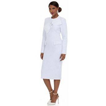 Donna Vinci Knits Women's Rhinestone Bow Detail Long Sleeve Knit Dress