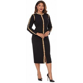 Donna Vinci Knits Women's Multicolor Rhinestone Front Slit Knit Dress