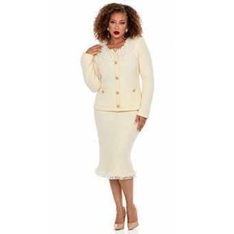Donna Vinci Knits Women's Pearl Button Rhinestone Trim Jacket & Skirt Set
