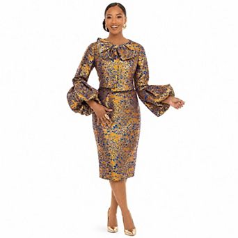 Lisa Rene' Women's Brocade Bow Neck Sheath Dress