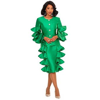 Lisa Rene' Women's Tiered Ruffle Jacket & Skirt Set