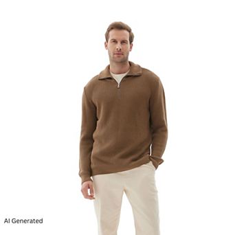 Men’s Midweight Quarter-Zip Cotton Knit Sweater