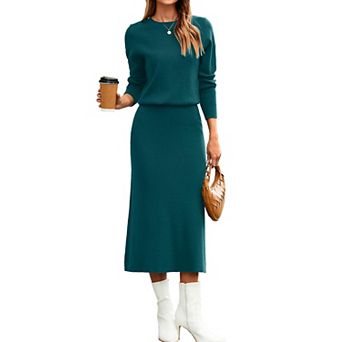 Womens 2 pc Knit Skirt Set Long Sleeve Sweater Midi Dress