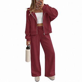 Womens 2 pc Zip Up Hoodie Sweatpants Casual Travel Outfits