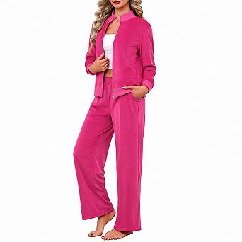 Womens 2 pc Velour Tracksuit Soft Stretch Casual Fall Wear