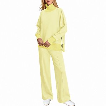 Womens 2 pc Fall Turtleneck Lounge Set Oversized Soft Comfy Loungewear