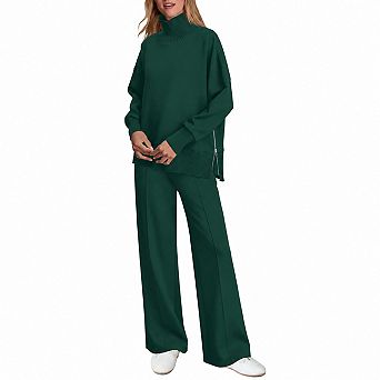 Womens 2 pc Fall Turtleneck Lounge Set Oversized Soft Comfy Loungewear