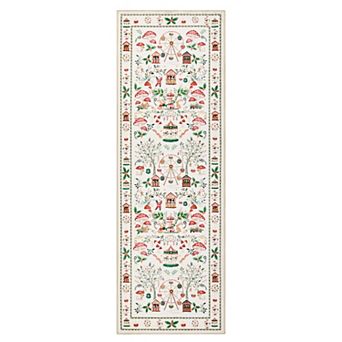 Christmas Market Area Rug Machine Washable Soft Snowflake Holiday Rug for Living Room Bedroom
