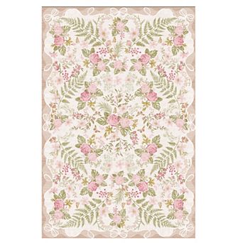 Scalloped Edge Floral Bow Area Rug Non Slip Soft Cottagecore Carpet Modern Cozy Home Decor Mat