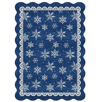 Scalloped Christmas Snowflake Area Rug Washable Non Slip Soft Wavy Edge Carpet Cozy Home Decor Mat