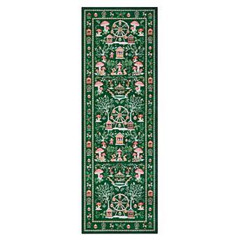 Christmas Carnival Mushroom Forest Washable Rug, Stain-Resistant Xmas Holiday Carpet