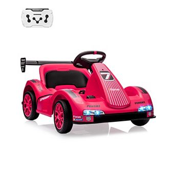 6V Kids Electric Ride On Go Kart with Parent Remote Control, Pedal Operated, LED Lights