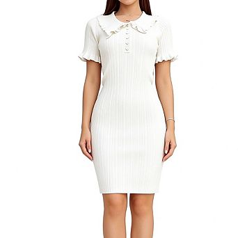 Women's short-sleeved collar knit form-fitting mini dress