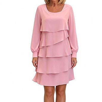 Women's square neck long sleeve tiered ruffle mini dress