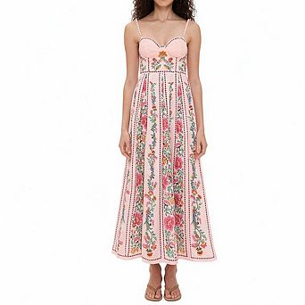 Women's thin strap sweetheart waist printed Maxi dress