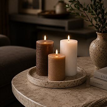 Set of 3 USB-C Rechargeable Flameless LED Candle Set with Real Wax Light in White Cream and Brown