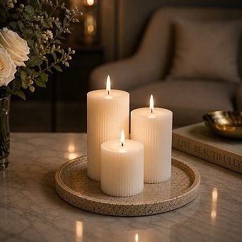 Set of 3 Real Wax White Candle USB-C Rechargeable Flameless LED Candle and Dimmable Flickering Light