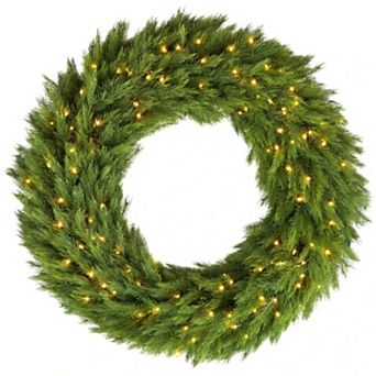 48" Pre-Lit Spruce Christmas Wreath,150 Warm LED Lights for Front Door,Window,Porch