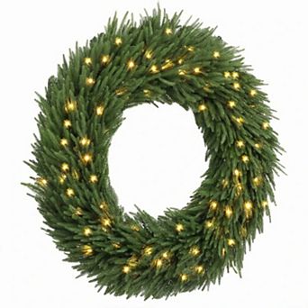 NEW 36" Pre-Lit Norfolk Pine Christmas Wreath,100 Warm LED Lights for Front Door,Porch,Mantel