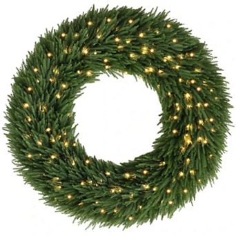 48" Pre-Lit Artificial Norfolk Pine Christmas Wreath,150 Warm LED Lights for Entryway,Porch,Mantel