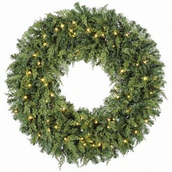 36" Pre-Lit Artificial Cedar Christmas Wreath,PE Foliage with LED Lights for Porch, Door,Mantel