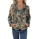 Womens Camo Half Zip Stand Collar Pullover Sweatshirt with Pocket