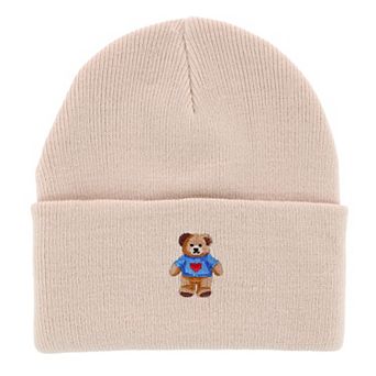 David & Young Women's Teddy Bear Embroidery Knit Winter Beanie Hat