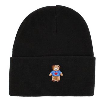 David & Young Women's Teddy Bear Embroidery Knit Winter Beanie Hat