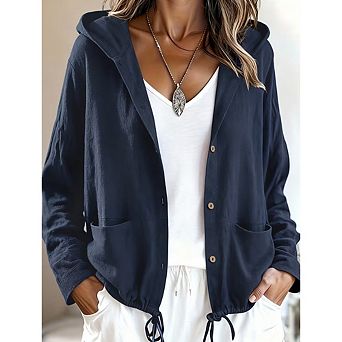 Women's Solid Color Hooded Jacket, Simple Elegant Casual Coat With Pockets