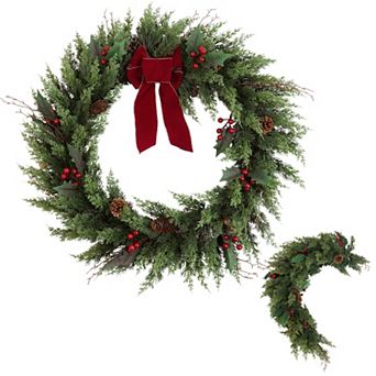 Vitalismo 30 in Artificial Christmas Wreath with Berries, Pinecones, Bow Foldable for Front Door Wall