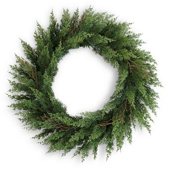 Vitalismo 24 in Artificial Christmas Wreath Faux Cedar Wreath for Front Door Indoor Xmas Decor
